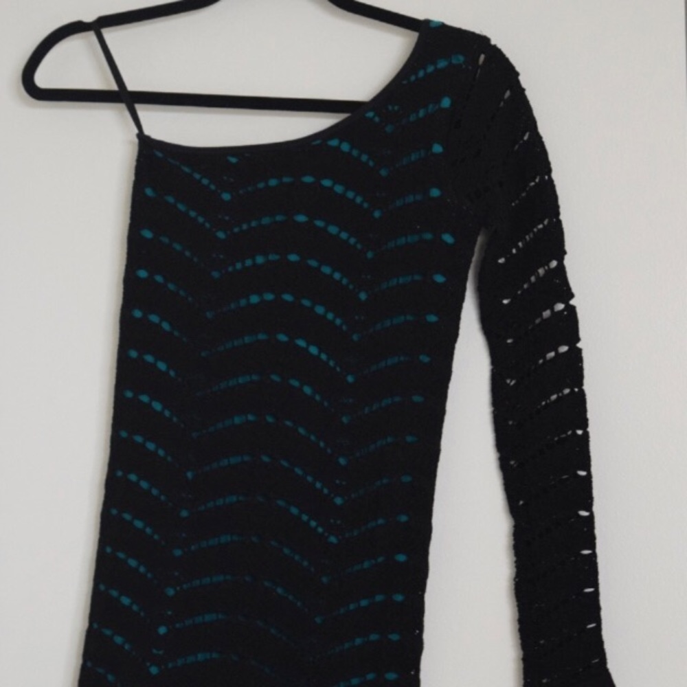 Bebe Black & Teal Stretch Club/Cocktail Dress